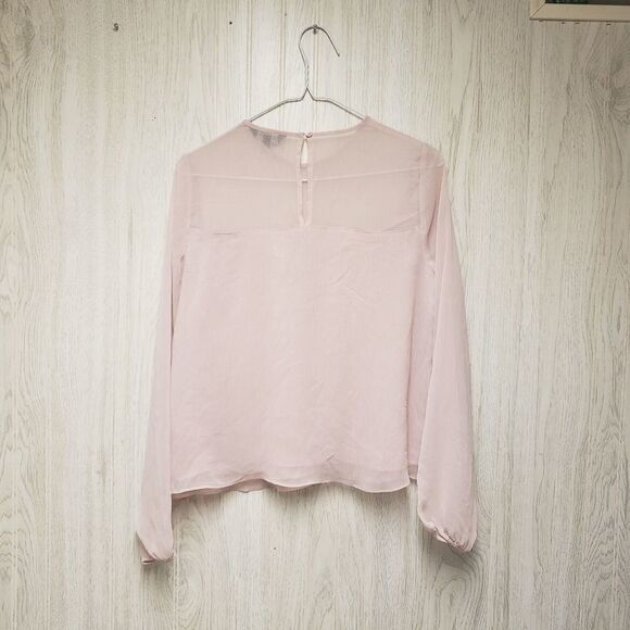 Express Sheer Ruffle Baby Pink Blouse Top Small - Picture 4 of 6